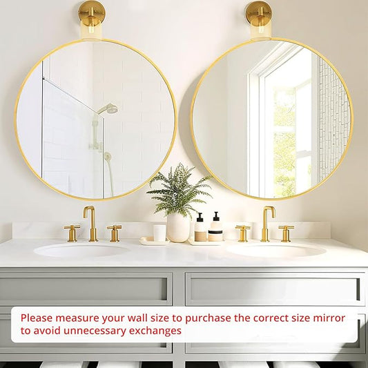 Fabuday Round Gold Mirror 30 Inch - Large Circle Mirror for Bathroom, Bedroom, Living Room, Hallway Decor, Hanging Big Golden Framed Circular Mirror