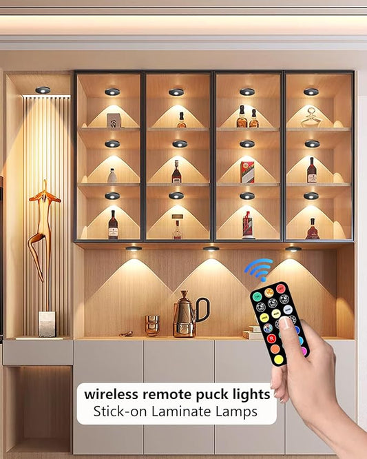 Puck Lights with Remote Control, 2000mAh Rechargeable Cabinet Light, Under Counter Tap Light Wireless, Display Cabinet, Shelf, Closet,Dimmable,Magnetic,Push Lights Battery Operated, (Black, 3 Pcs)