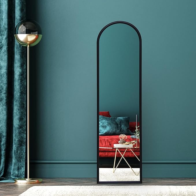 Americanflat 15x59 Arched Mirror with Stand- Large Hanging Mirrors with Durable Frame - Modern Mirror for Bathroom, Bedroom, Living Room - Mirrors for Wall Display and Home Decor - Black