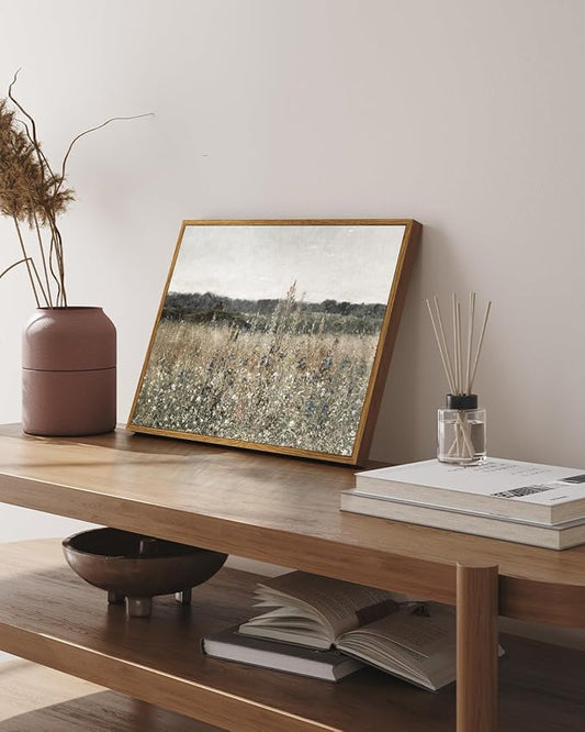 InSimSea Framed Canvas Wall Art Vintage Decor, Classical Oil Painting Canvas Prints Champ fleuri Vintage Wall Art for Home Room Bathroom Decor, 12"x16"