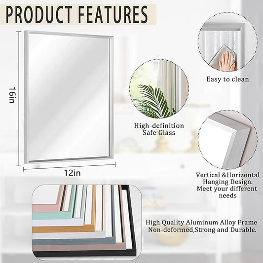 AAZZKANG Metal Framed Mirror Rectangle Wall Mounted Mirrors Decorative Modern for Bedroom Bathroom Living Room Entryway Hanging Vertically or Horizontally