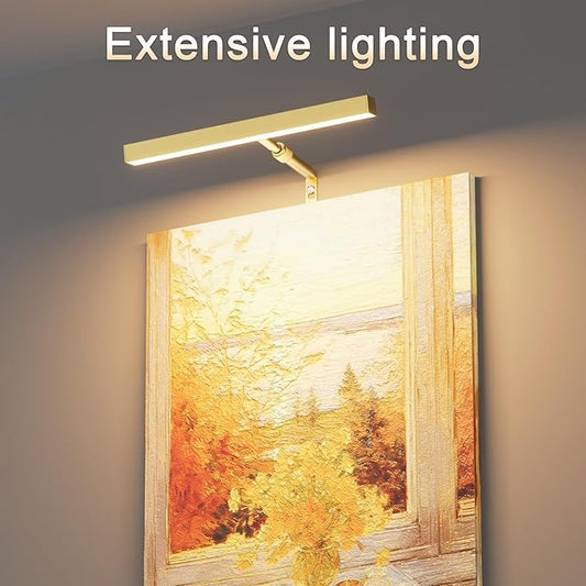 4W Plug in Picture Light for Paintings with Remote Control, 12" LED Art Display Lighting for Gallery, Dartboard, Artwork, Gold Wall Mounted Picture Frame Light