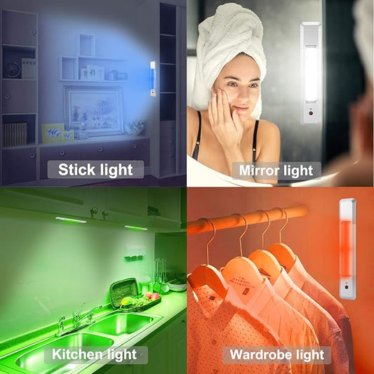 BIGMONAT Under Cabinet Lights with 4 Color Changing,Remote Bar Light Battery |Stick on Counter Shelf Closet Light with Brightness Dimmable and Timer Indoor for Cabinet Closet Kitchen Stair