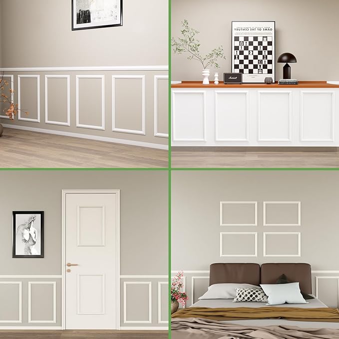 Peel and Stick Wall Molding, 2 Set 16" x 24" Premade Wainscoting Panels, Ready-to-Assemble Wall Trim, Paintable Molding Trim Decor for Interior Walls Door Picture Frame