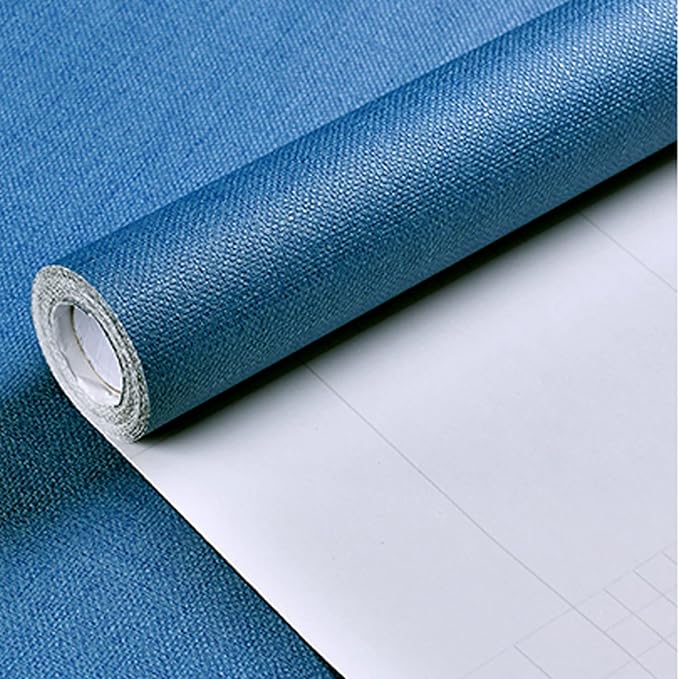 Yancorp 24"x197" Textured Fabric Navy Blue Faux Grasscloth Peel and Stick Wallpaper Self-Adhesive Linen Removable Wall Paper Cabinets Counter Top Liners