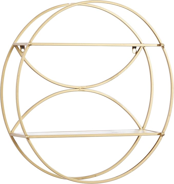 CosmoLiving by Cosmopolitan Metal Round 2 Shelves Wall Shelf, 22" x 7" x 22", Gold