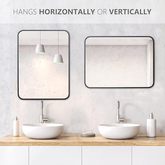 ZenStyle 2 Packs Black Metal Framed Rectangular Wall Mirror 22" x 30" Bathroom Mirror with Peaked Trim for Entryways, Bathrooms, Living Rooms