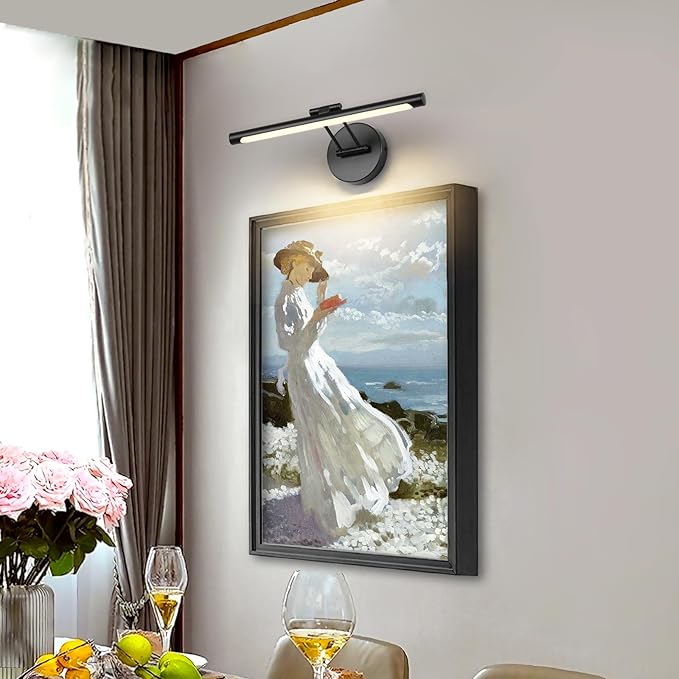 JUSHENG Dimmable Picture Lights Hardwired LED Painting Light Black Gallery Wall Light Art Lighting for Portrait Artwork Canvas 15.74 inch 7W 110V AC