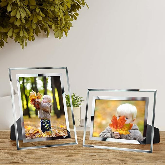 PETAFLOP 5x7 Picture Frames, Mirrored Glass Photo Frame 5 by 7 for Tabletop Display, Set of 6