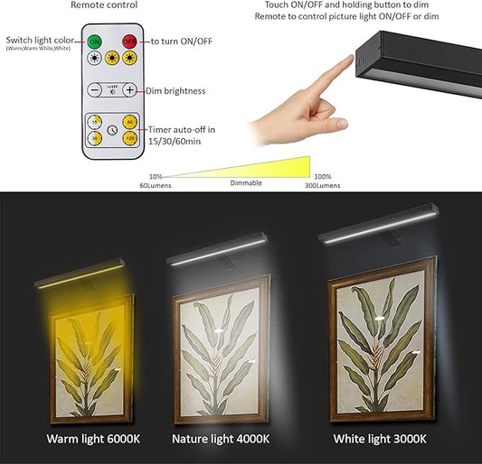 MIOBLUE Wireless Picture Lights,Rechargeable Battery Art Display Light with Remote Control, Dimmable/Timer Off Dartboard Light 16 Inch Full Metal Accent Lamp with 40LEDs for Paintings,Picture,Frame