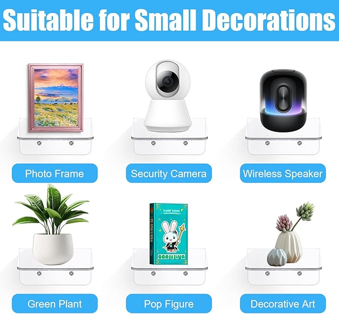16 Pack Acrylic Small Shelf, Mini Floating Wall Shelf, Wall-Mounted Storage Shelves, for Pop Figures,Plant, Picture Photo Modern Wall for Office Bedroom Living Room, Clear