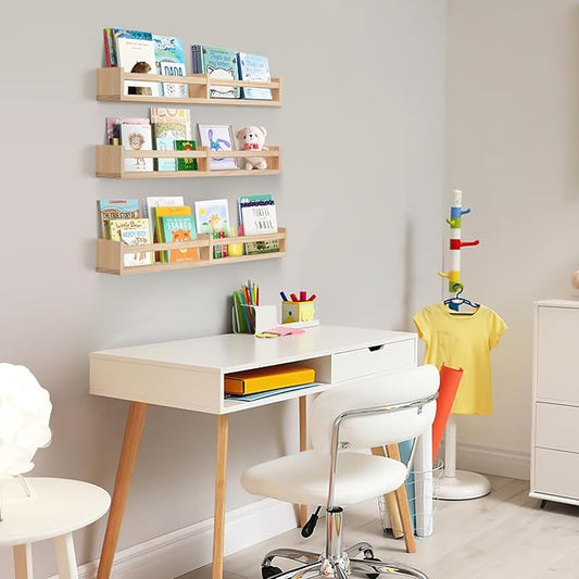 Nursery Book Shelves for Wall Set of 3,Natural Wood Wall Bookshelves for Kids Room(32 inches Set of 3)