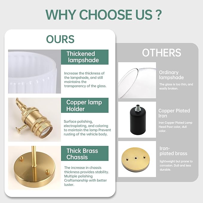 Battery Operated Wall Sconce with White Striped Shade Pattern Glass Adjustable Chain Retro Gold Wall Mounted Light, Modern Wall Lamp Fixtures Decor for Bedside Bedroom Indoor Doorway