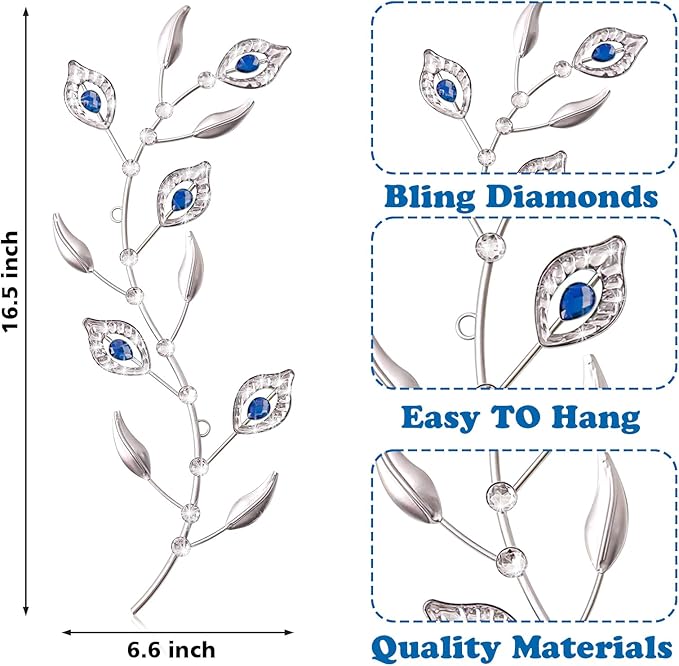 sxnzequnze 2 Pcs Metal Leaf Wall Art Crystal Bling Decorations Silver Leaves 3D Iron Handmade Home Decor Hanging Minimalist Accents Modern Set for Living Room Bathroom Bedroom Dining Room Hallway