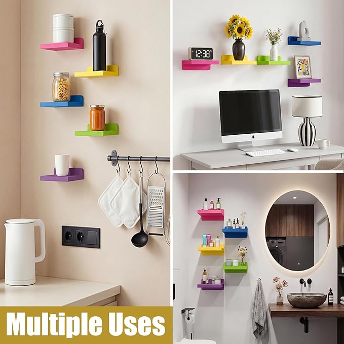 Novabright 5 Pack Small Floating Shelves Mini Shelves Hanging Display 5 Inch Wood Wall Shelf for Plant Bathroom Livingroom Bedroom with 2 Types of Installation Nursery Decor(Bright)