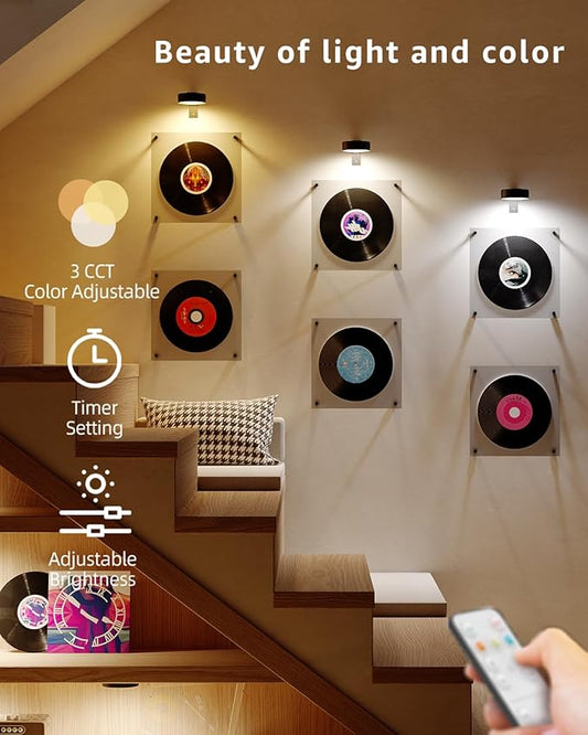 Wireless Rechargeable Over Picture Lights for Wall, 3 Pack 2600mAh Battery Art Light for Paintings Cordless Light Above Picture Frame LED Gallery Lighting Remote Magnetic Puck Lights for Decor Poster