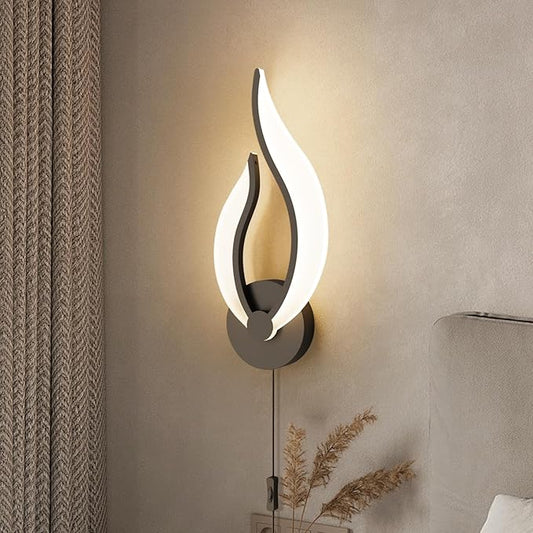 Modern LED Wall Lamps for Bedrooms Set of 2 Black Plug in Wall Light Fixtures 3000K 10Watt Wall Mounted Bedside Lamps 110V AC