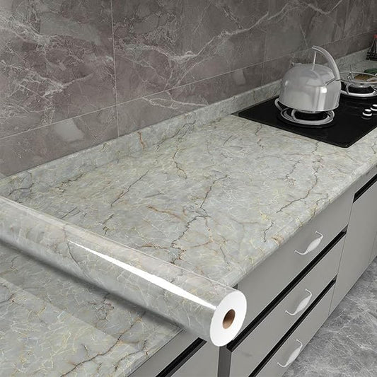 Yancorp 32.8ft Green White Contact Paper Removable Wallpaper Peel and Stick Countertops Bathroom Waterproof Marble Wallpaper Self-Adhesive Peel and Stick Backsplash for Cabinets Kitchen