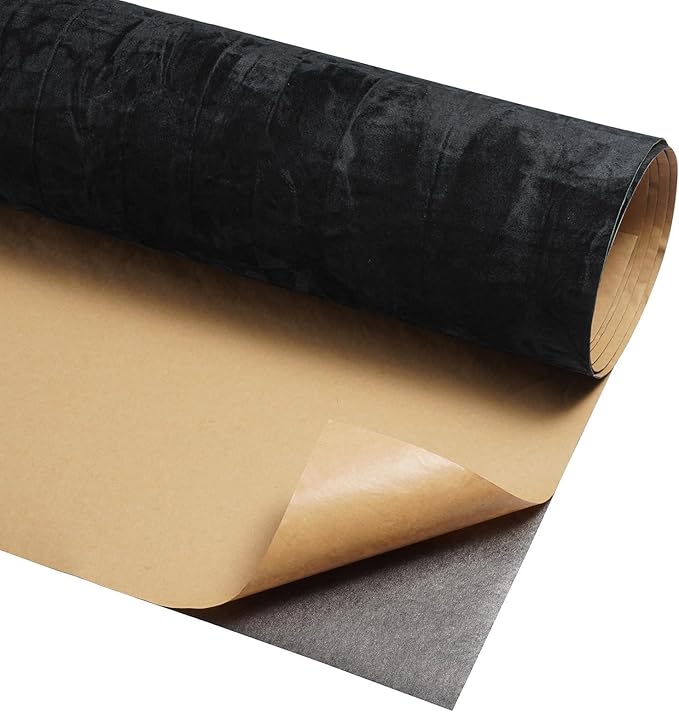 30" x 160" Large Size Self Adhesive Felt Fabric Wallpaper Black Velvet Wallpaper Peel and Stick Flocking Contact Paper Black Wrinkled Textured Soft Velvet Dresser Drawer Liner Jewelry Crafts