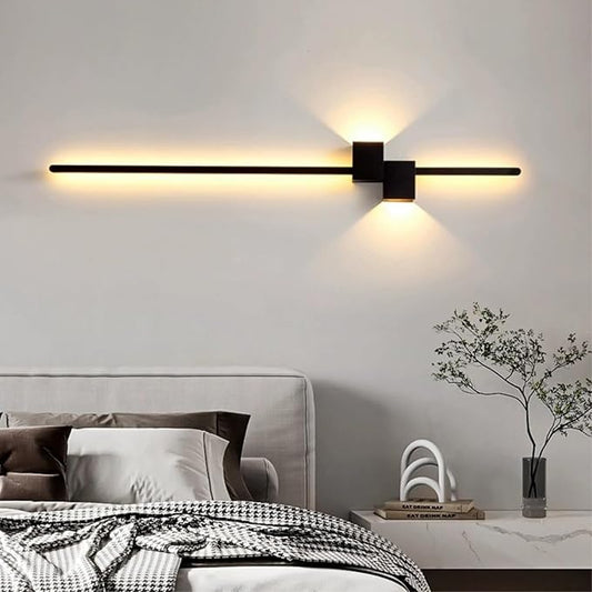 Linear Wall Light Fixture, 36" Hardwired Black LED Strip Wall Sconce, Nordic Minimalist Wall-Mounted Lamp for Living Room, Bedroom, Hallway