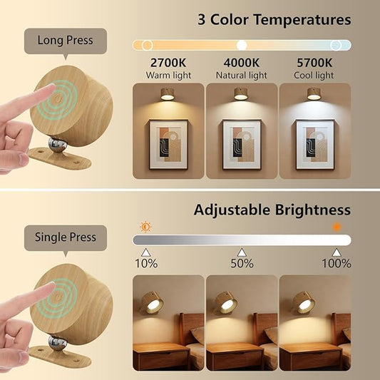 2Pack Rechargeable Battery Operated Wall Sconces Set 3 Color Temp Dimmable Remote Control, Magnetic LED Wall Mounted Lamp for Bedroom Reading Bedside Living Room Hallway Kitchen Artwork
