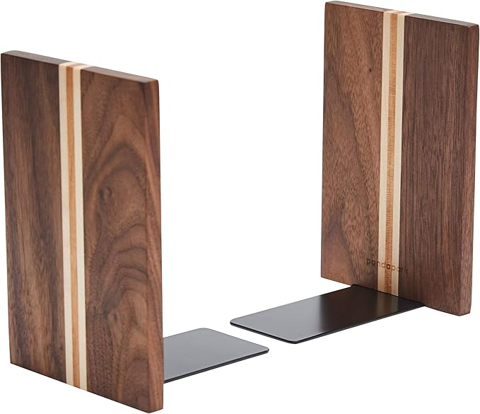 Pandapark Wood Decorative Bookends,Non-Skid Bookend for Shelves,Heavy Duty Bookends,Book Stand for Books/CDs,1 Pair