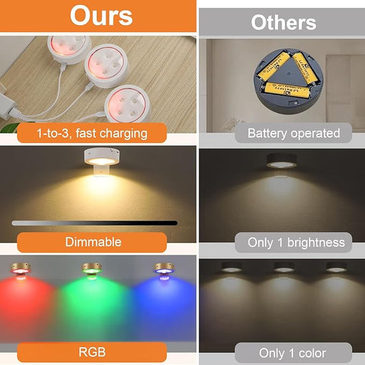 3Pcs Rechargeable Battery Picture Light,13 RGB Color Magnetic Wall Lights for Pictures with Remote Dimmable and Timer, Art Display Light for Paintings Battery Operated-RGB White