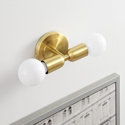 BRIGHTTIA Luna Duo 2 Light Wall Sconce - Mid Century Modern Fixture for Wall & Ceiling - Minimalist Edison Lamp for Hallway and Bathroom Vanity - Brushed Gold (BW0026-2G)