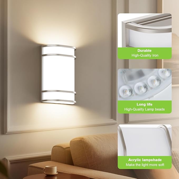 Led Wall Lights Indoor- 10 Inch Modern Wall Sconce Lighting 3000K/4500K/6000K Adjustable Led Wall Lamps for Hallway, Staircase, Corridor, Bedroom, Living Room, Kitchen