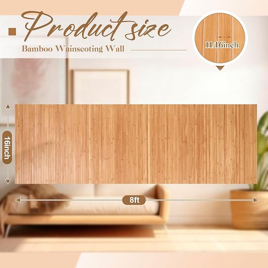 Juexica 2 Pcs Natural Bamboo Wall Panel 16 x 96 Inch Bamboo Covering Renewable Pole Wrap Fencing Wainscoting Room Divider for Interior Wall Decoration Bedroom Living Room Ceiling Tiles(Carbonized)