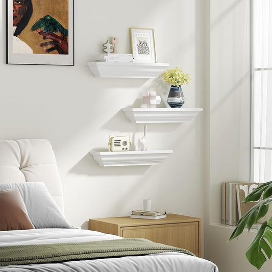 Alsonerbay Floating Shelves - White Rustic Wall Shelves, 3 Pack (17 Inch) for Bedroom, Living Room, Bathroom