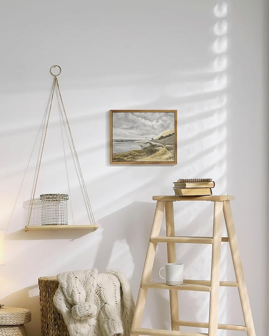 SHENIFY Coastal Framed Canvas Wall Art Vintage Landscape Seascape Classic Hallway Kitchen Office Decor - 8x10in Natural Framed