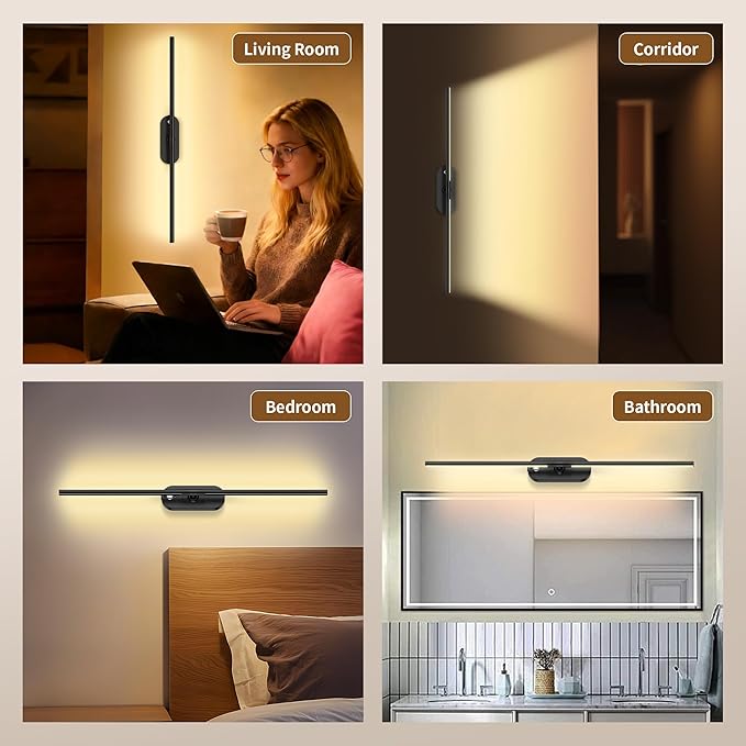 2026 Upgraded Wall Sconces Set of 2, Magnetic 10000mAh Wireless USB Rechargeable Wall Lights,360°Rotation Wall Sconce With Remote Control,LED Dimmable Wall Lamp For Living Room,Bedroom,Hallway (30 In)