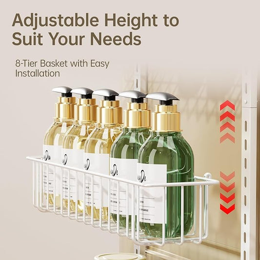 Delamu Adjustable Cabinet Door Organizer, 8-Tier Hanging Spice Rack Organizer, Metal Over the Door Pantry Organizer, Pantry Organizers and Storage Shelves for Kitchen Bathroom Laundry Room, White