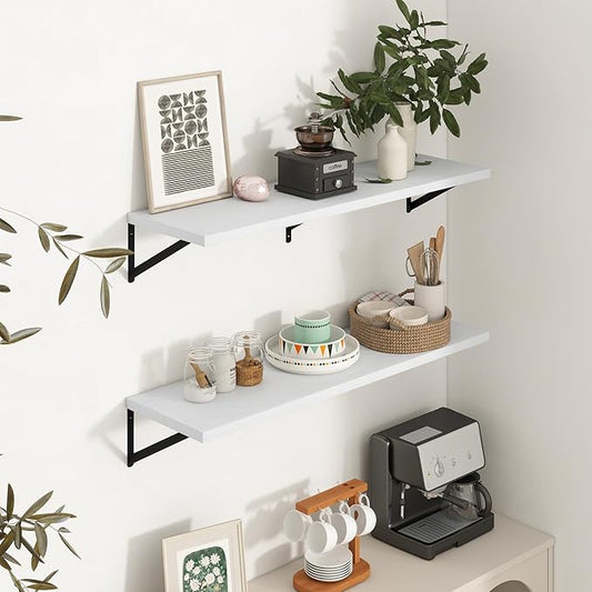 Axeman Deep Floating Shelves - 40 Inch White Floating Shelves Set of 2-12 Inch Deep Wood Wall Shelves for Living Room Bathroom Kitchen