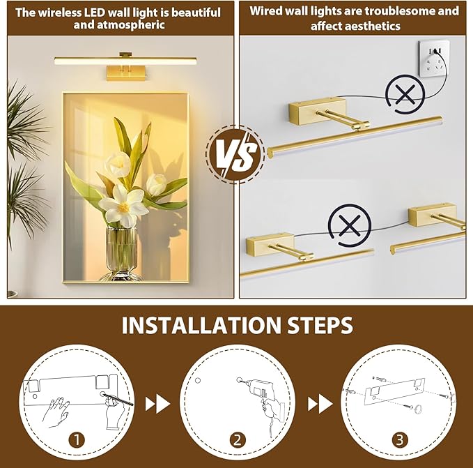 Picture Light, Battery Picture Lights with Remote of Timer and Dimmable, 20 Metal Art Light for Paintings,Display Lamp for Wall Gallery Dartboard Portrait Frame Artwork (Copper)