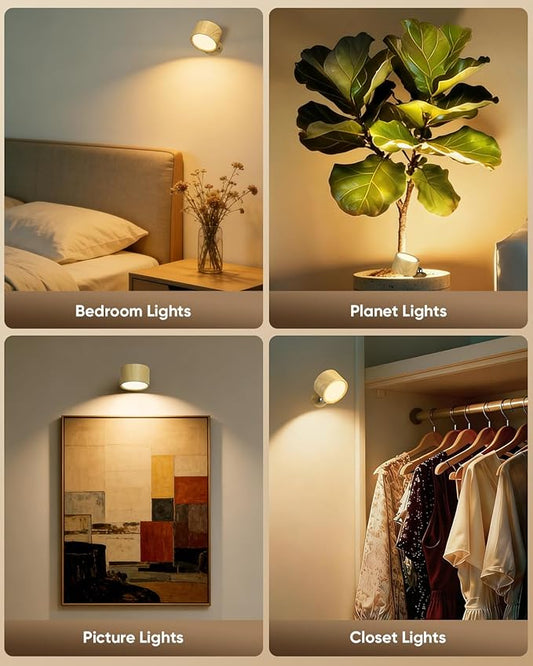 LED Wall Mounted Lights 2 Pcs with Remote, Rechargeable Wall Sconce with 3 Color Temps & Dimmable Magnetic 360° Rotation Cordless Light for Bedroom Reading Bedside (Wood, 1 Pack)