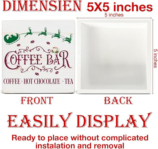 Vintage Farmhouse Christmas Wooden Sign, Rustic Home Kitchen Decor - 5 x 5 Inches