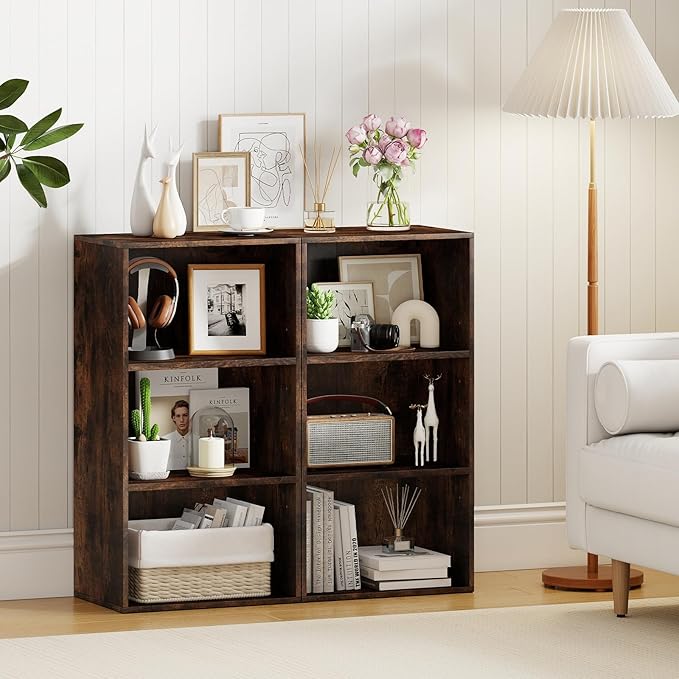 Giantex 3 Shelf Bookcase, Book Shelves Cube Storage Organizer, Open Storage Cabinet Multi-Functional Home Office Bedroom Furniture Display Bookcases, Rustic Brown