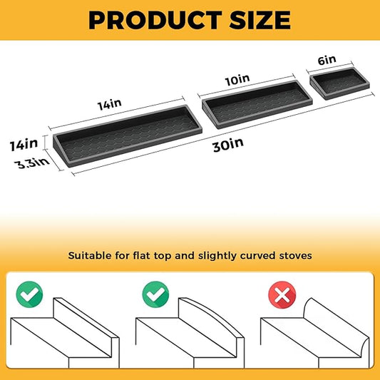 BFONS 30 Inch Silicone Magnetic Stove Top Shelf, Kitchen Shelf Over Stove Spice Rack Apartment Must Haves Kitchen Gadgets for Above Stovetop Seasoning Organization and Storage Thickened 3parts- Black