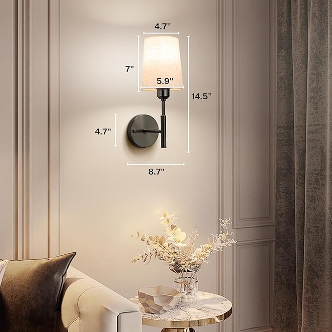 Wall Sconces Battery Operated, Battery Operated Wall Sconce with 13000mAh Magnetic Bulbs and Remotes, Rechargeable Wall Sconce Set of 2, Wireless Black Wall Lamp/Lights for Bedroom, Linen