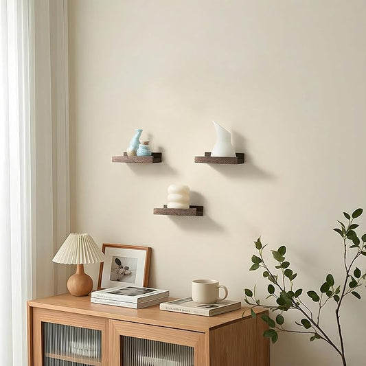 Z metnal Mini Floating Shelves, Small Natural Wooden Display Wall Shelf for Picture Ledge, Pawlownia, Wall Mounted, 6 x 5.5inch, 3 Pack