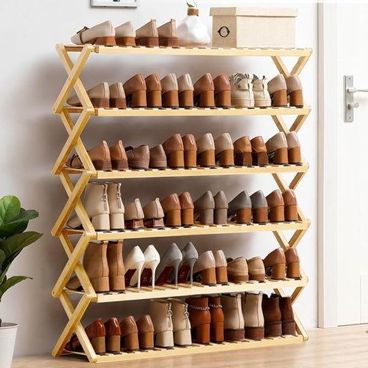 6-Tier Bamboo Shoe Rack Organizer - Freestanding for Entryway, Hallway, Wardrobe - Holds 24 Pairs of Shoes