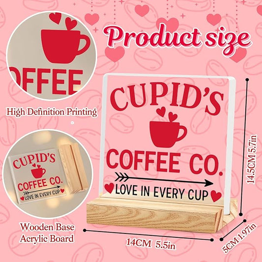Valentines Coffee Desk Decor, Valentine's Day Gifts for Lover Bar Station, Valentine Home Office Table Sign for Kitchen Shelf Tiered Tray, Cafe Tabletop Decoration to Couples, Coffee Co Love