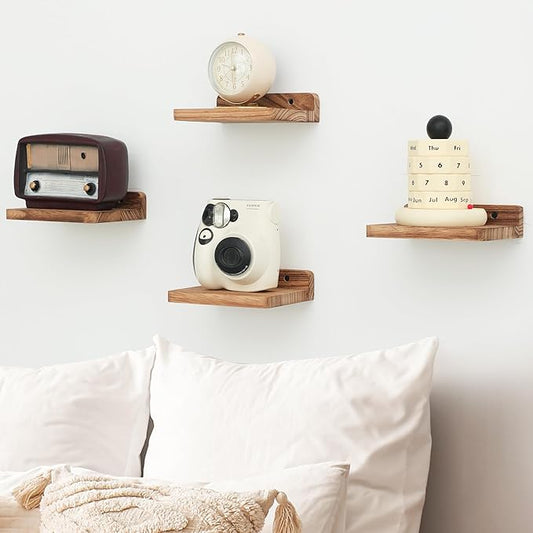 Small Floating Shelf, 5x6 Inch Display Ledges for Wall,Mini Shelves,Rustic Wood Shelf for Bedroom Living Room Bathroom Kitchen (6, Carbonized Black)