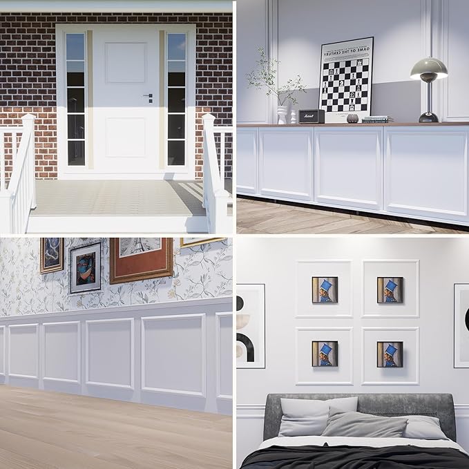 Peel and Stick Wall Molding, 4 Set 24" x 24" Premade Wainscoting Panels, Ready-to-Assemble Wall Accent Kit, Paintable Molding Trim Decor for Living Room Bedroom Hallway Kitchen Island
