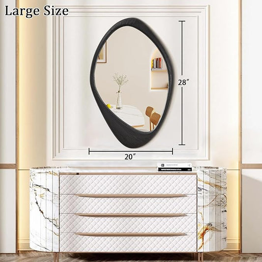 AAZZKANG Black Mirror with Wood Frame Large Irregular Wall Mounted Mirrors Asymmetrical Decorative for Bathroom Bedroom Living Room Entryway 28"x20"