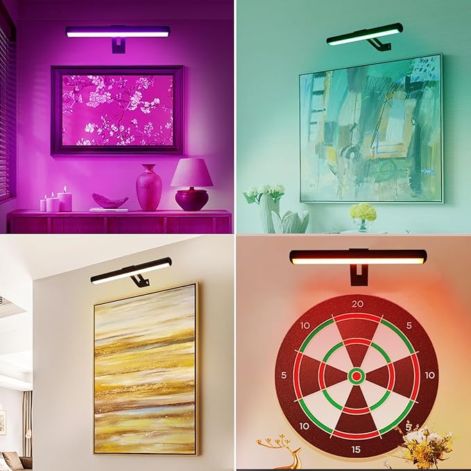 Picture Light, Battery Operated Picture Light with Remote, Rechargeable Picture Frame Light, 32 LED, 16 Color Changing, Art Light for Paintings for Display, Picture-Black