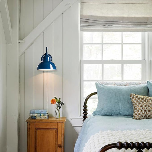 Blue Gooseneck Lighting Fixture with Wall Mount, Plug-in & Hardwire Optional Wall Lamp for Bedroom Coffee Bar