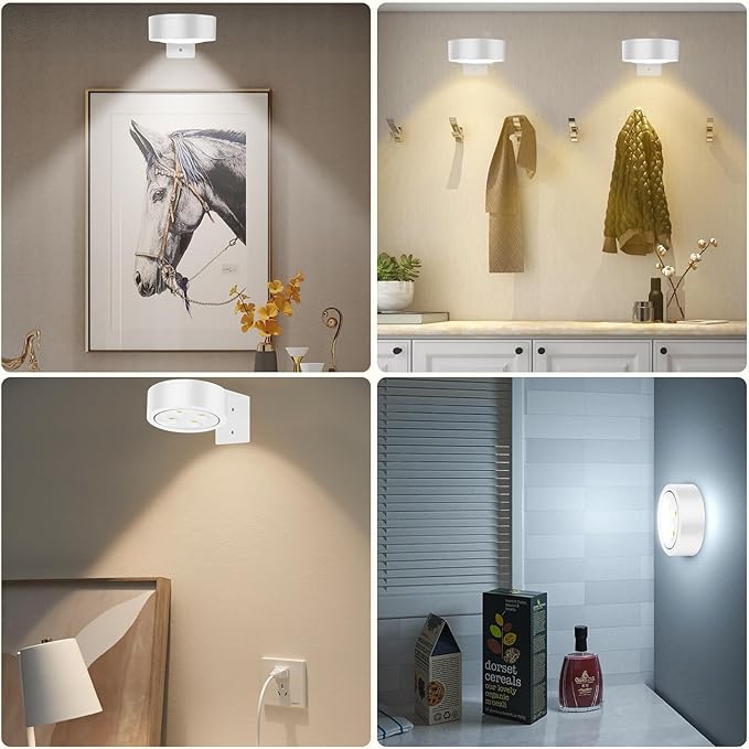 Picture Lights for Wall, 3 Lighting Modes Magnetic Art Display Light,Rechargeable Battery Operated Led Painting Light with Remote Control Dimmable & Timer,3Pack White